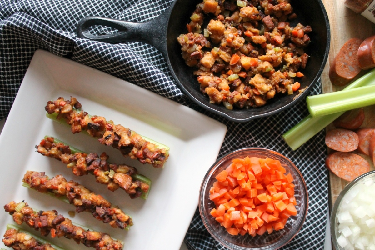 Roasted Celery Boats with Cajun Stuffing