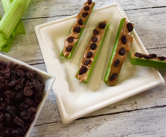Traditional Ants-on-a-Log with Celery, Smooth Peanut Butter & Raisins